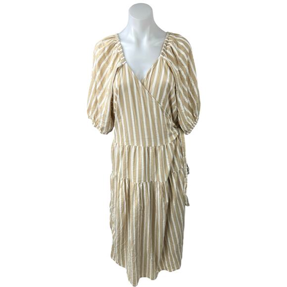 Old Navy Striped Puff Sleeve Smocked Belt v-Neck Tiered Midi Wrap Dress Size XXL - Picture 3 of 6